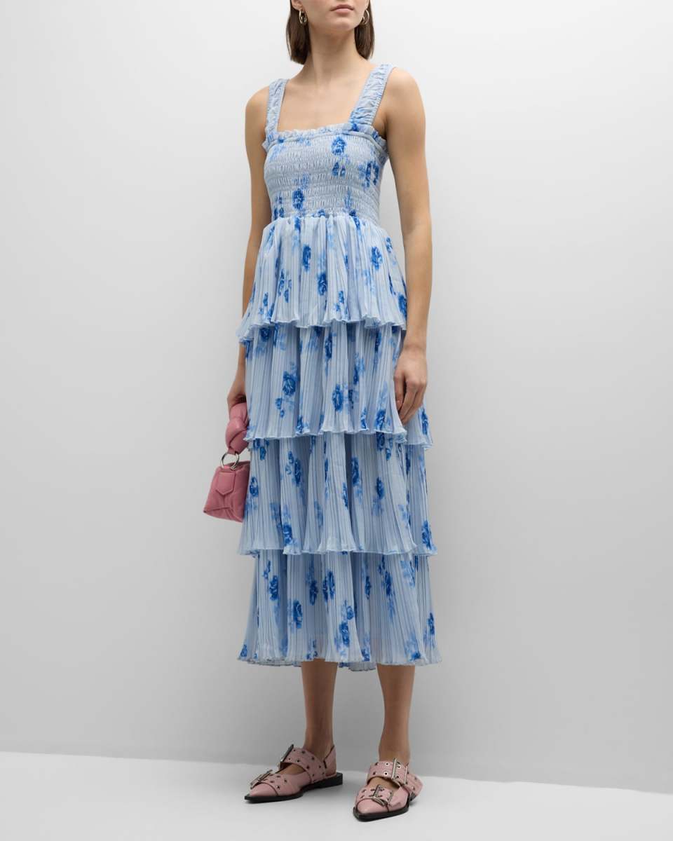 Floral Pleated Georgette Midi Dress